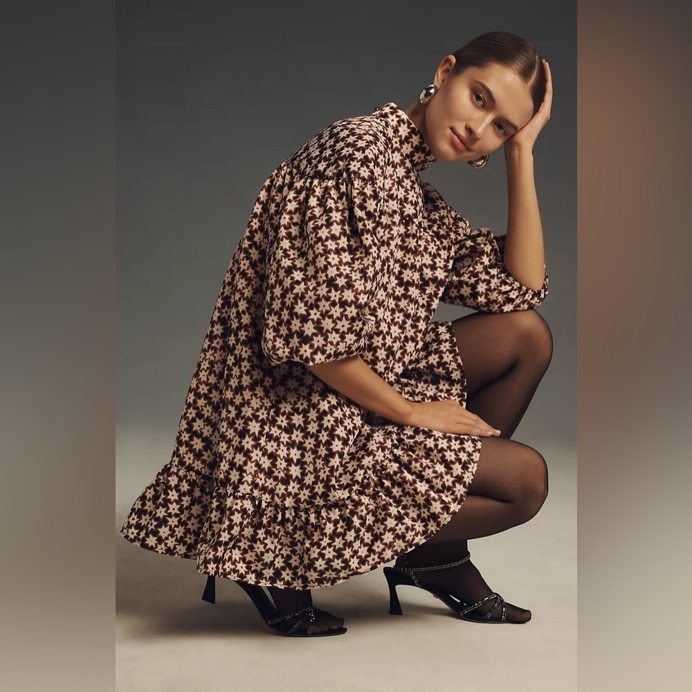 NWT! By Anthropologie Long-Sleeve Mock-Neck Swing Mini Dress - Multiple🧸🧢🐾🎹